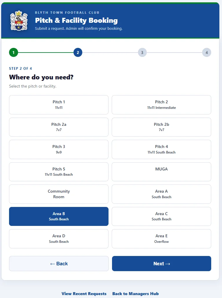 Choose the pitch or area